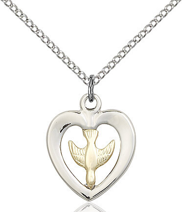 GF/SS Holy Spirit Pendant on a 18&quot; Light Rhodium Light Curb Chain