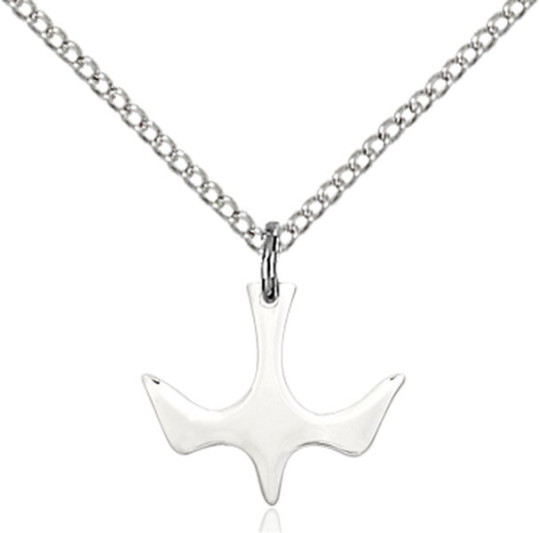 Sterling Silver Holy Spirit Medal on a 18&quot; Light Rhodium Light Curb Chain