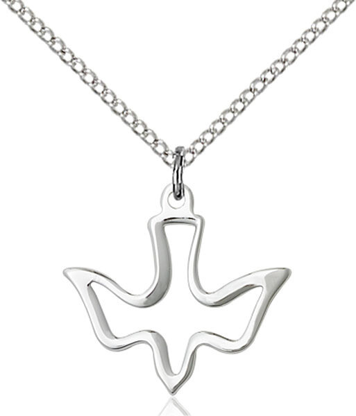 Sterling Silver Holy Spirit Pendant on a 18&quot; Light Rhodium Light Curb Chain