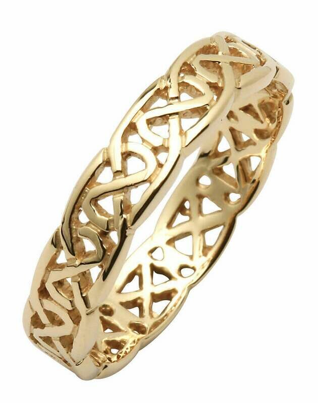Mens 14kt Gold Narrow Pierced Trinity Knot Wedding Band