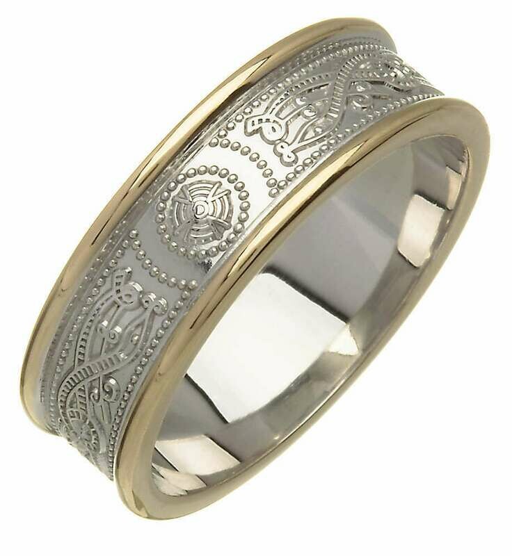 Ladies 14kt Gold Narrow Two Tone An Ri Wedding Band (Gold Trim)