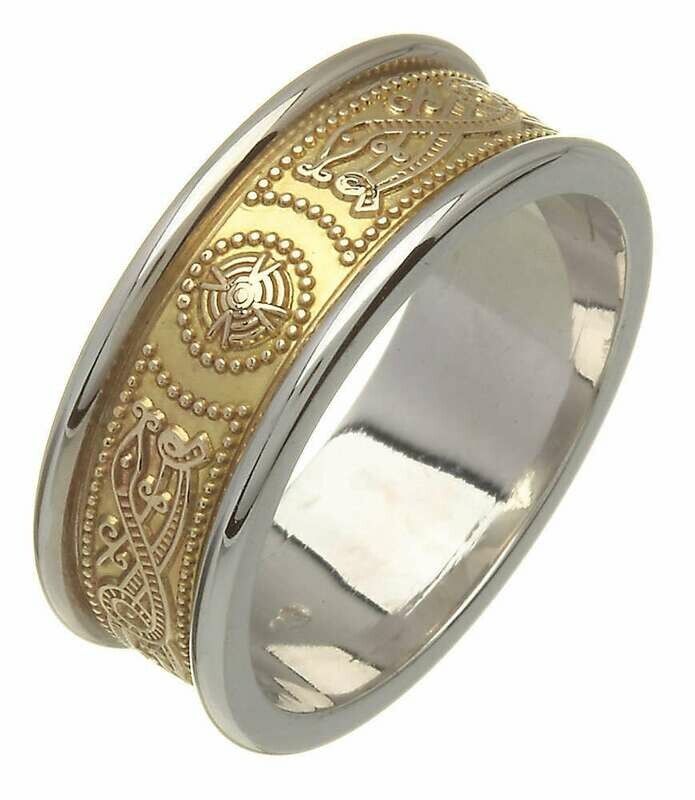 Ladies 14kt Gold Narrow Two Tone An Ri Wedding Band (White Trim)