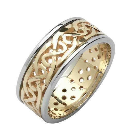 Ladies 14kt Gold Two Tone Medium Pierced Trinity Knot Wedding Band (White Edge)