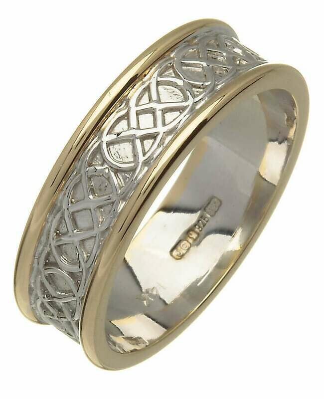 Mens 14kt Gold White Center/Yellow Edge Trinity Knot Wedding Band