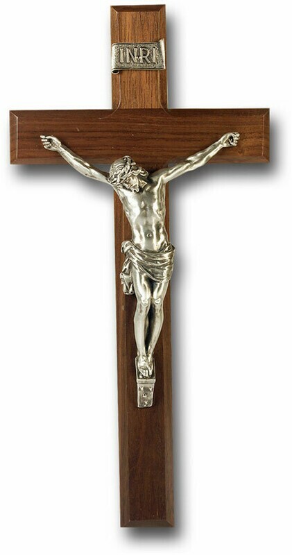 12&quot; Walnut Wood Cross with Antiqued Pewter Corpus