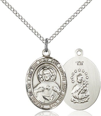 Sterling Silver Scapular Pendant on a 18" Light Rhodium Curb Chain with a Clasp