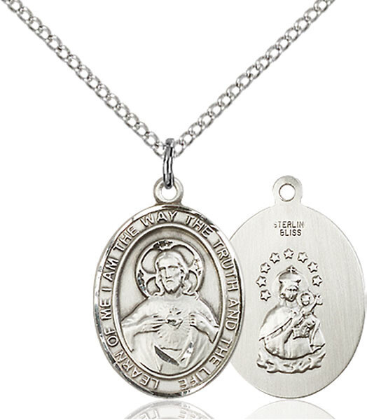 Sterling Silver Scapular Pendant on a 18&quot; Light Rhodium Light Curb Chain
