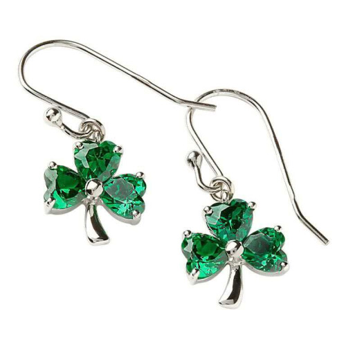 Sterling Silver Solid Stone Set Shamrock Earrings