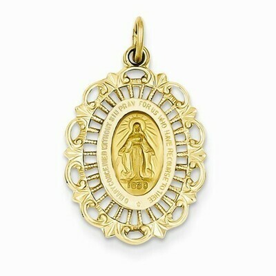 14kt Gold Oval Filagree Miraculous Medal Pendant