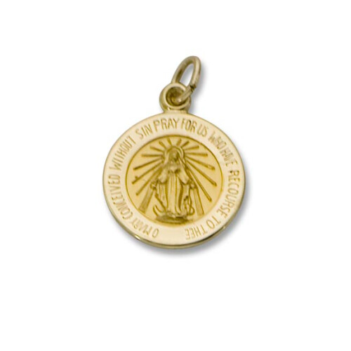 14kt Solid Yellow Gold Round Miraculous Medal 1/2&quot; Diameter (Size 1)