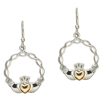 Sterling Silver Celtic Wave Claddagh Earrings