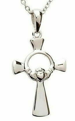Sterling Silver Claddagh Cross on a 18&quot; Sterling Silver Chain