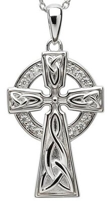 Sterling Silver Large Celtic Stone Set Trinity Knot Cross & Chain