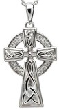 Sterling Silver Large Celtic Stone Set Trinity Knot Cross &amp; Chain