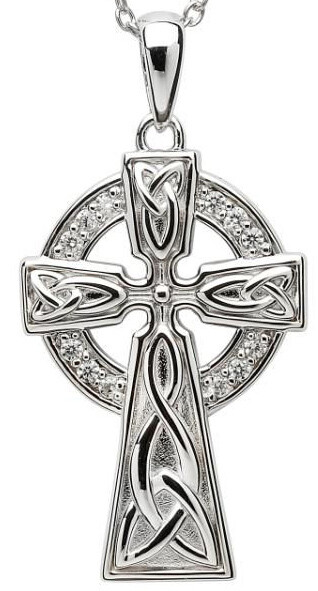 Sterling Silver Large Celtic Stone Set Trinity Knot Cross on a 18&quot; Sterling Silver Chain