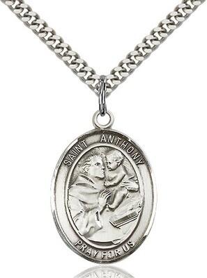 Sterling Silver St. Anthony of Padua Pendant on a 24" Light Rhodium Heavy Curb Endless Chain