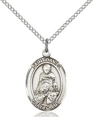 Sterling Silver St. Daniel Pendant on an 18" Light Rhodium Curb Chain with a Clasp