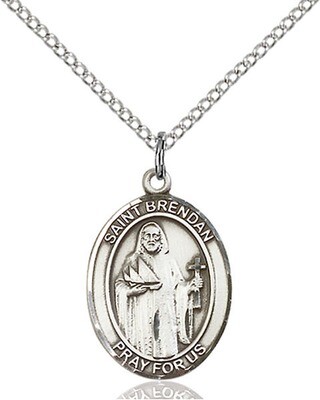 Sterling Silver St. Brendan the Navigator Pendant on an 18" Light Rhodium Curb Chain with a Clasp