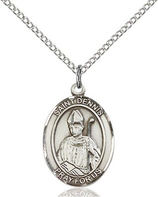 Sterling Silver St. Dennis Pendant on an 18" Light Rhodium Curb Chain with a Clasp