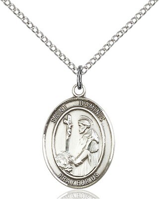 Sterling Silver St. Dominic de Guzman Pendant on an 18" Light Rhodium Curb Chain with a Clasp
