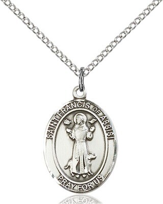 Sterling Silver St. Francis of Assisi Pendant on an 18" Light Rhodium Curb Chain with a Clasp