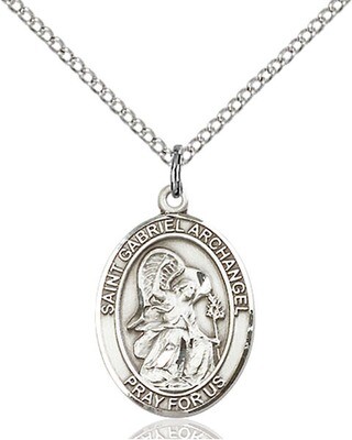 Sterling Silver St. Gabriel the Archangel Pendant on an 18" Light Rhodium Curb Chain with a Clasp
