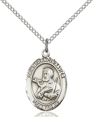 Sterling Silver St. Francis Xavier Pendant on an 18" Light Rhodium Curb Chain with a Clasp