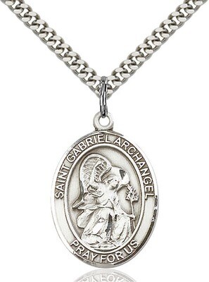 Sterling Silver St. Gabriel the Archangel Pendant on a 24" Light Rhodium Heavy Curb Endless Chain