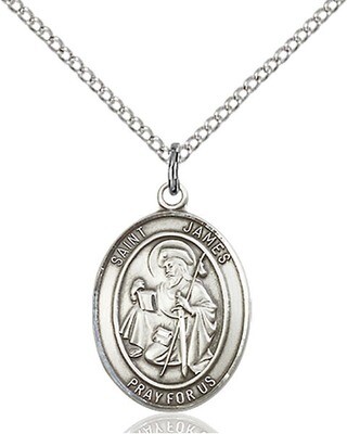 Sterling Silver St. James the Greater Pendant on an 18" Light Rhodium Curb Chain with a Clasp