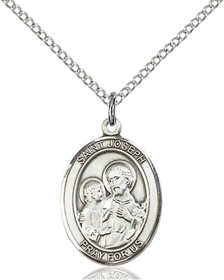 Sterling Silver St. Joseph Pendant on an 18" Light Rhodium Curb Chain with a Clasp