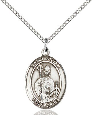 Sterling Silver St. Kilian Pendant on an 18" Light Rhodium Curb Chain with a Clasp