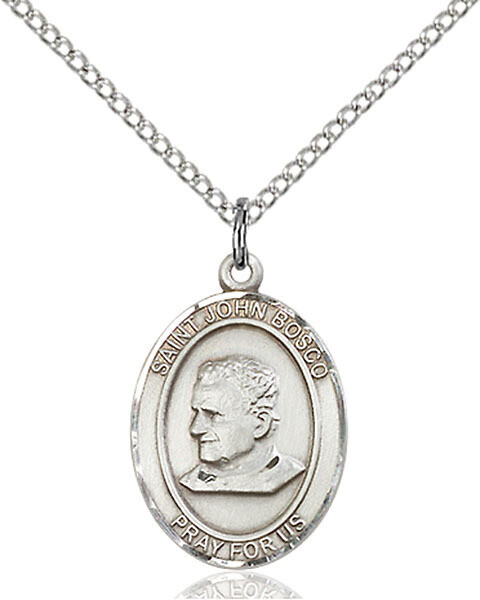 Sterling Silver St John Bosco Pendant on a 18&quot; Light Rhodium Light Curb Chain