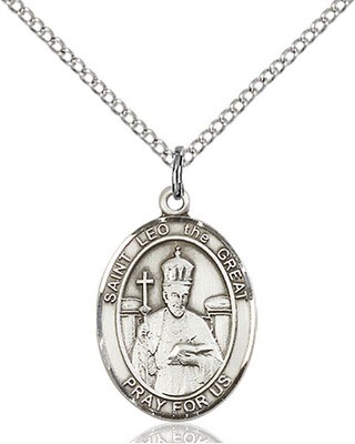 Sterling Silver St. Leo the Great Pendant on an 18" Light Rhodium Curb Chain with a Clasp