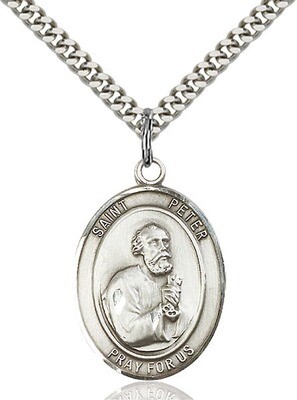 Sterling Silver St. Peter the Apostle Pendant on a 24" Light Rhodium Heavy Curb Endless Chain