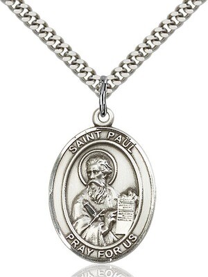 Sterling Silver St. Paul the Apostle Pendant on a 24" Light Rhodium Heavy Curb Endless Chain