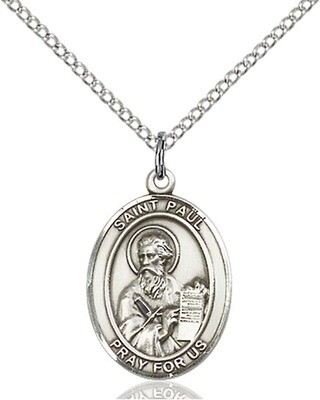 Sterling Silver St. Paul the Apostle Pendant on an 18" Light Rhodium Curb Chain with a Clasp