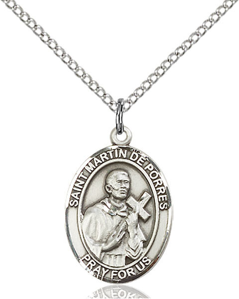 Sterling Silver St Martin de Porres Pendant on a 18&quot; Light Rhodium Light Curb Chain