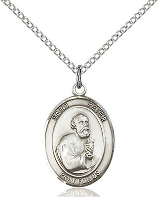 Sterling Silver St. Peter the Apostle Pendant on an 18" Light Rhodium Curb Chain with a Clasp