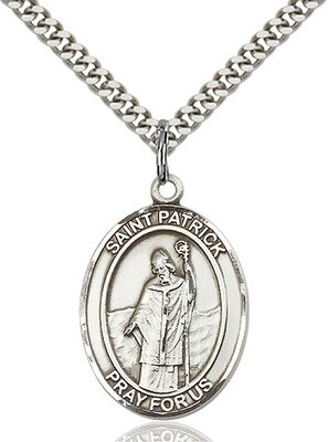 Sterling Silver St. Patrick Pendant on a 24" Light Rhodium Heavy Curb Endless Chain