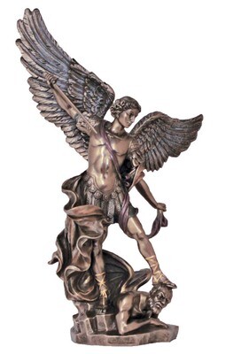 14.5" St. Michael Statue, Cold-Cast Bronze, Lightly Hand-Painted