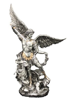 10" St. Michael, Pewter Style with Gold Trim