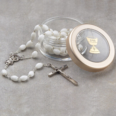 White Rosary and Chalice Box