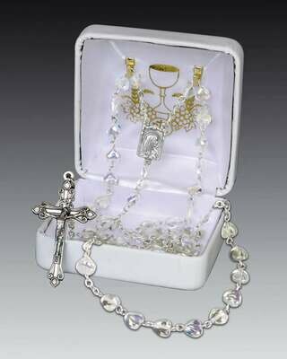 First Communon Rosary- Heart Shaped Crystal