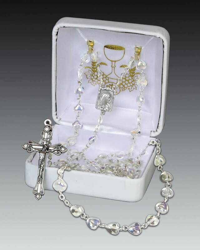 First Communion Rosary- Heart Shaped Crystal