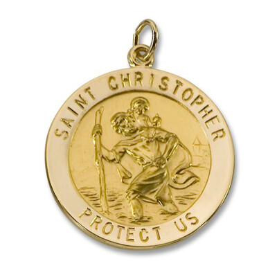 15/16" Diameter 14kt Solid Gold St. Christopher Medal