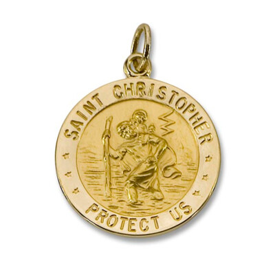 3/4" Diameter 14kt Solid Gold St. Christopher Medal