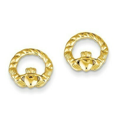 14kt Gold Claddagh Post Earrings (Banded Top)