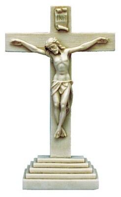 10.5"  Standing Antiqued Alabaster Crucifix