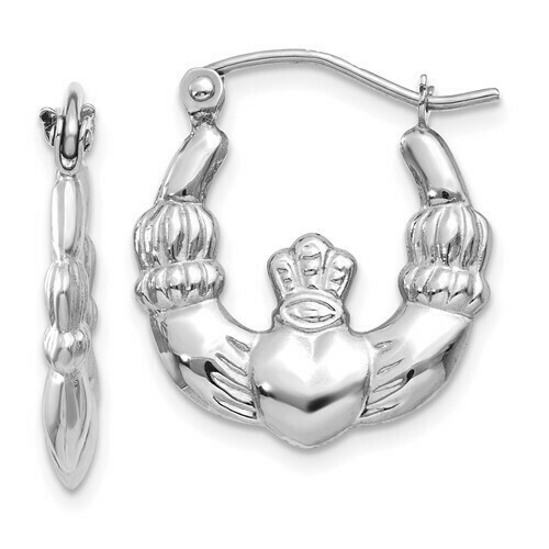 14kt White Gold Claddagh Hoop Earrings- Small Size