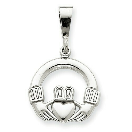 14kt White Gold Claddagh Charm- Medium Size